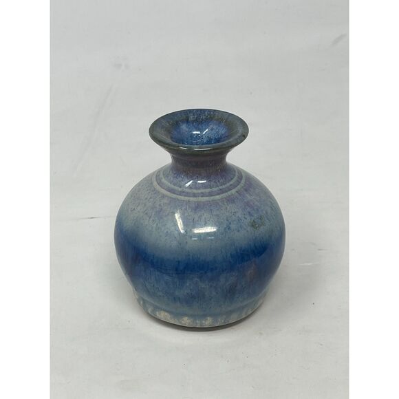 POTTERY GLEN OLSEN Miniature Vase Drip Glazed in Shades of Blue 4.5” x 2.5” - Picture 1 of 6